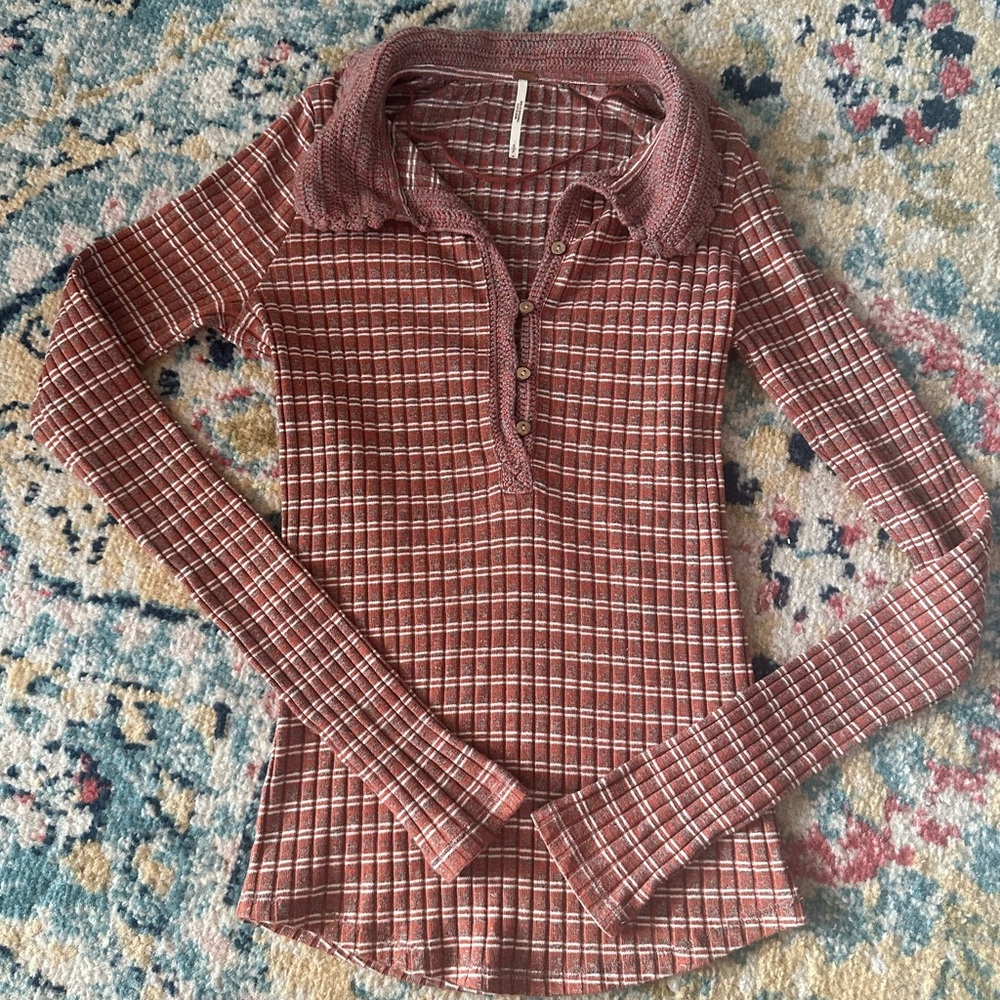 Ribbed Long Sleeve Henley Top from free people